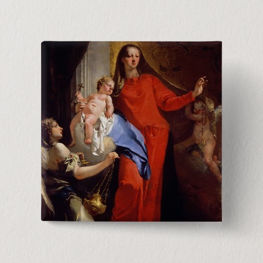 Madonna van de Rosary (olie op canvas) Vierkante Button 5,1 Cm (Voorkant)