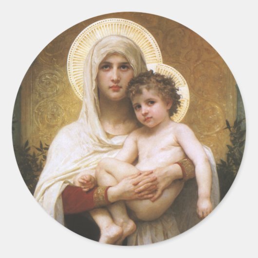 Madonna van de Rozen door Bouguereau Ronde Sticker (Voorkant)