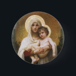 Madonna van de Rozen van Bouguereau Ronde Button 5,7 Cm<br><div class="desc">Madonna van de Rozen (1903) van Bouguereau is een schilderij van een Victoriaans realistische kunstschilderij, een kunstschilderij van de kerk. Een religieus portret van de Madonna en het kind met Mary Magdalene die de baby baby Jezus Christus vasthoudt met gouden halo's en omringd door rozen. Over de kunstenaar: William-Adolphe Bouguereau...</div>