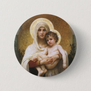 Madonna van de Rozen van Bouguereau Ronde Button 5,7 Cm