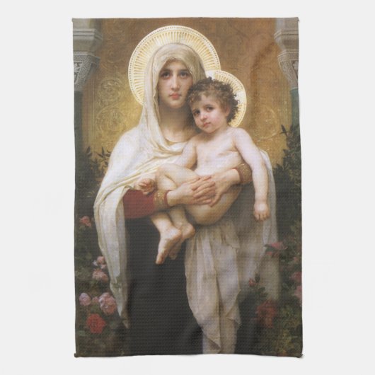 Madonna van de Rozen van Bouguereau Theedoek (Verticaal)