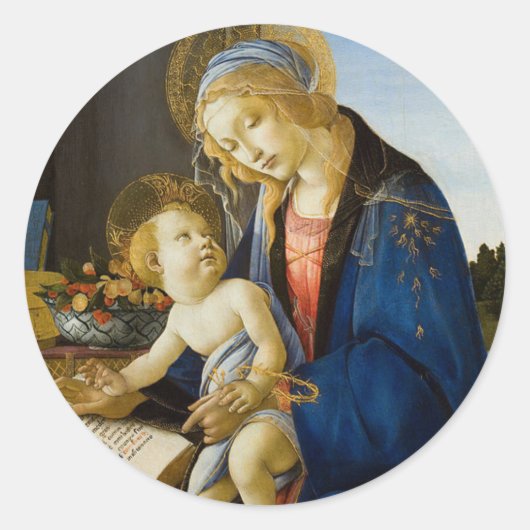 Madonna van het boek door Botticelli Religieus Ronde Sticker (Voorkant)