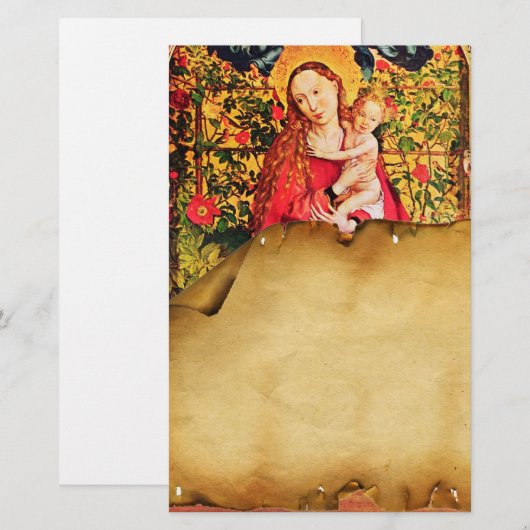 MADONNA VAN HET ROOS BOWER ANTIEK PERKAMENT BRIEFPAPIER (Voorkant / Achterkant)