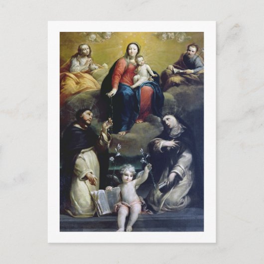 Madonna van Rosary met SS Dominic, Catheri Briefkaart (Voorkant)