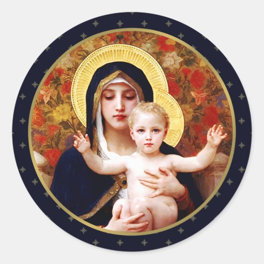 Madonna van W. Bouguereau. Fijne Kunst Kerstmis Ronde Sticker (Voorkant)