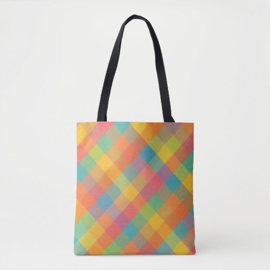 Madras Breeze - Diagonaal Plaid Dagelijkse Canvas Tote Bag (Voorkant)