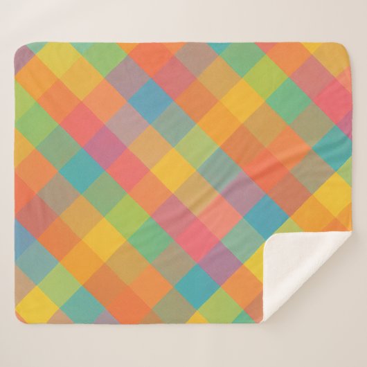 Madras Breeze – Diagonaal Plaid Sherpa Fleece Blan Sherpa Deken (Voorkant (horizontaal))