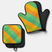 Madras Check Revival – Kleurrijke Plaid Oven & Mit Ovenwant & Pannenlap Set (Voorkant / Achterkant)
