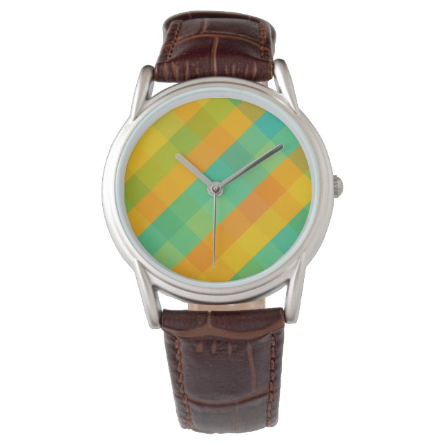 Madras Check Revival – Kleurrijke Plaid Pattern Wr Horloge (Voorkant)