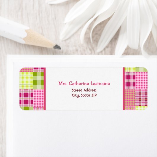 Madras geïnspireerd Plaid Patchwork adreslabel Etiket (Insitu)