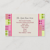 Madras Geïnspireerde speldenstaart/roze schoollera Visitekaartje (Achterkant)