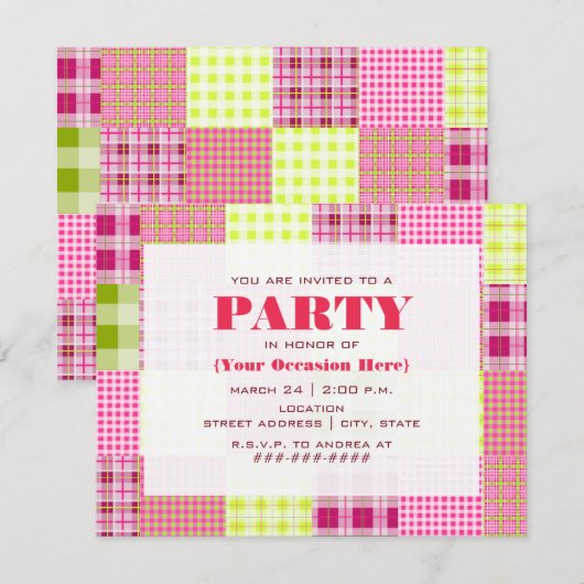 Madras geïnspireerde uitnodiging voor patchwork (Voorkant / Achterkant)