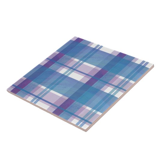 Madras geruit blauw en paars tegeltje (Zijkant)
