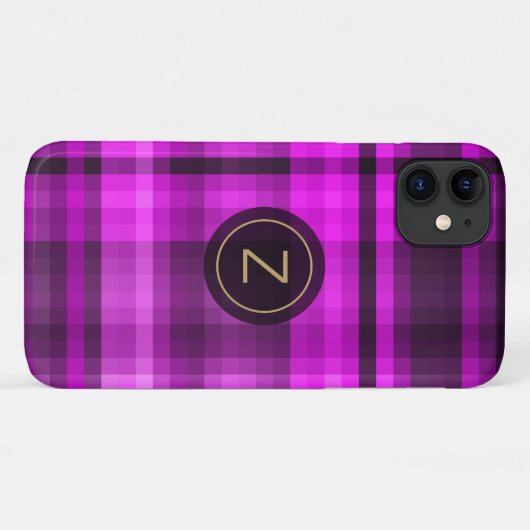 Madras Hot Pink Girly Pattern Monogram Gepersonali Case-Mate iPhone Case (Achterkant (horizontaal))