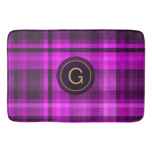 Madras Hot Pink Pattern Initiaal - Aangepast Badmat (Voorkant)
