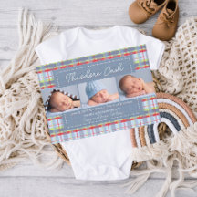 Madras Plaid Baby Geboorte Aankondiging