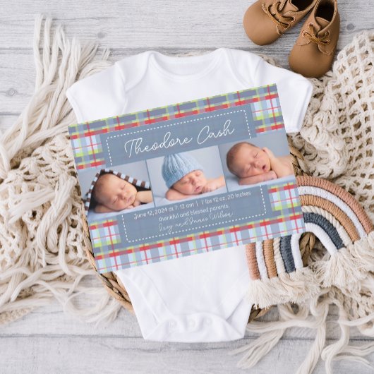 Madras Plaid Baby Geboorte Aankondiging