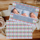 Madras Plaid Baby Geboorte Aankondiging