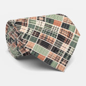 Madras Plaid Tegels – Perzik, Olijf & Crème Stropdas (Opgerold)