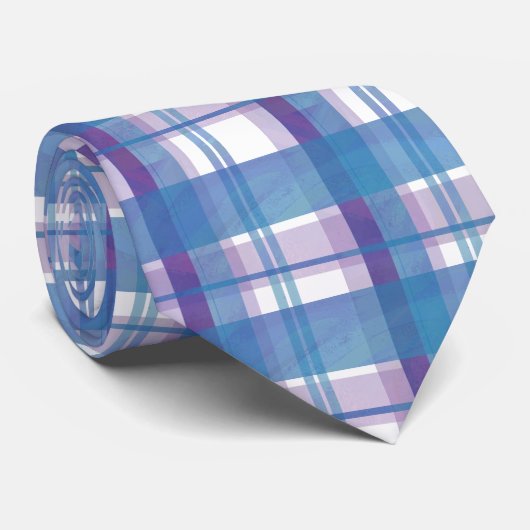 Madras Pset Blue en Paars Stropdas (Opgerold)