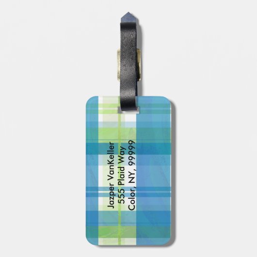 Madras Pset Green en Blue Bagagelabel (Achterkant verticaal)