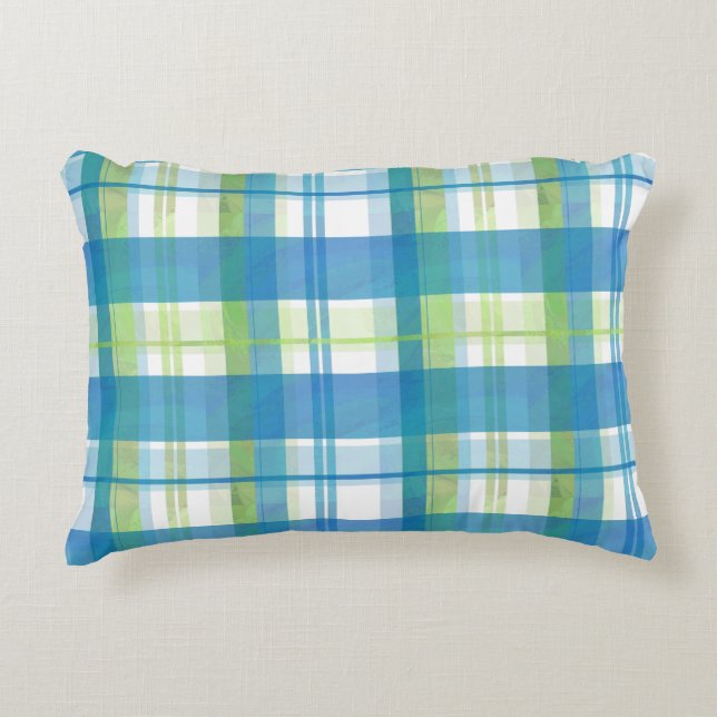 Madras Pset Green en Blue Decoratief Kussen (Voorkant)