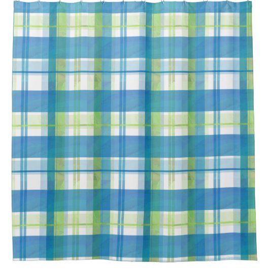 Madras Pset Green en Blue Douchegordijn (Voorkant)