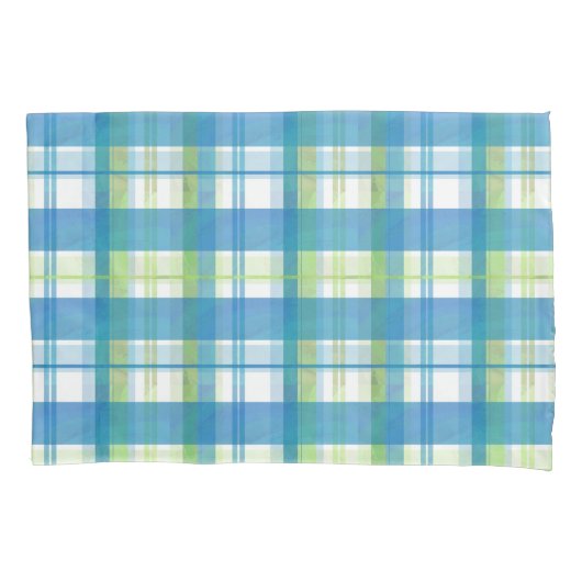 Madras Pset Green en Blue Kussensloop (Voorkant)