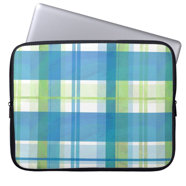 Madras Pset Green en Blue Laptop Sleeve (Voorkant)