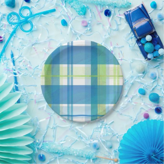 Madras Pset Green en Blue Papieren Bordje (Feest)