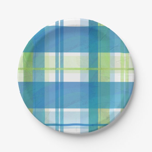Madras Pset Green en Blue Papieren Bordje (Voorkant)