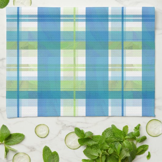 Madras Pset Green en Blue Theedoek (Gevouwen)