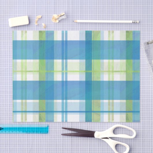 Madras Pset Green en Blue Tissuepapier