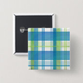 Madras Pset Green en Blue Vierkante Button 5,1 Cm (Voorkant /achterkant)