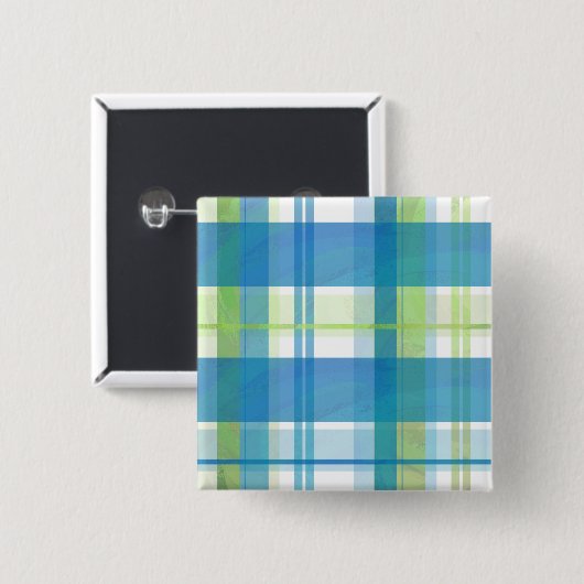 Madras Pset Green en Blue Vierkante Button 5,1 Cm (Voorkant /achterkant)