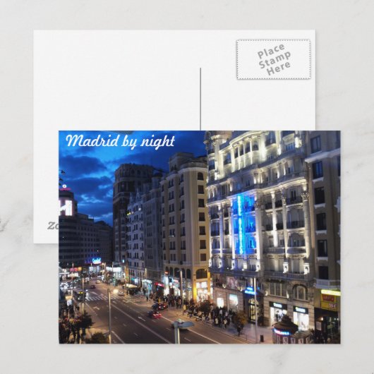 Madrid bij nacht briefkaart (Voorkant / Achterkant)