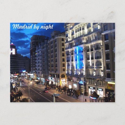 Madrid bij nacht briefkaart (Voorkant)