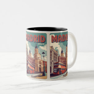 Madrid bus spanje vintage reizen souvenirs, gesche tweekleurige koffiemok