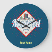 Madrid Capital Spain Retro Skyline  Grote Klok (Voorkant)