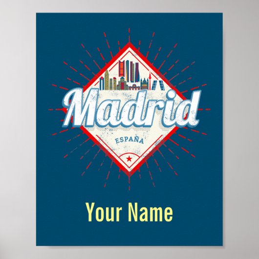 Madrid Capital Spain Retro Skyline Poster (Voorkant)