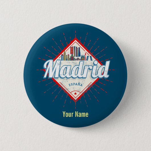 Madrid Capital Spain Retro Skyline Ronde Button 5,7 Cm (Voorkant)