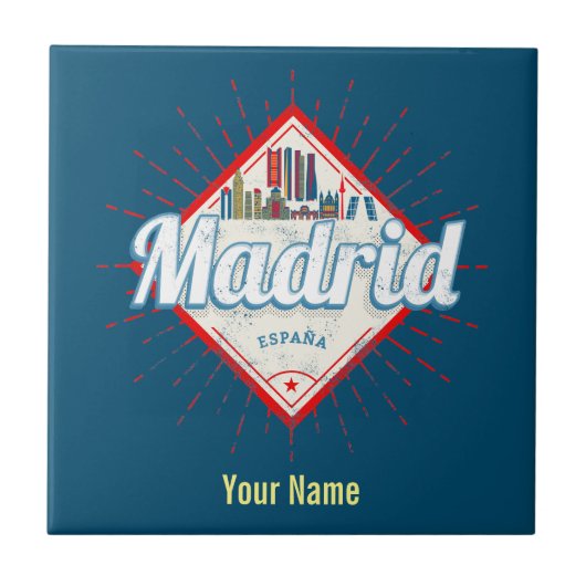 Madrid Capital Spain Retro Skyline  Tegeltje (Voorkant)