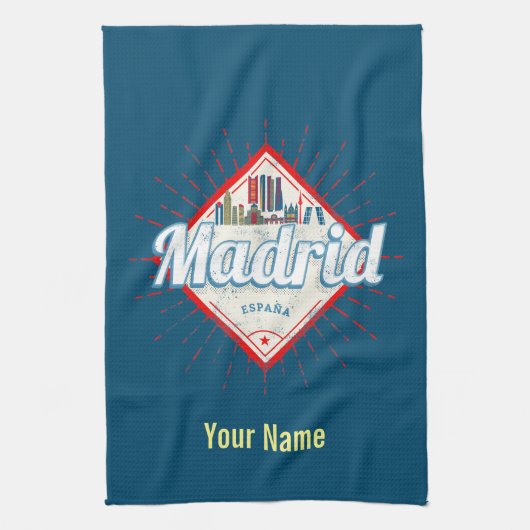 Madrid Capital Spain Retro Skyline  Theedoek (Verticaal)