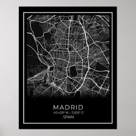 Madrid City Map - Madrid Black Map Poster