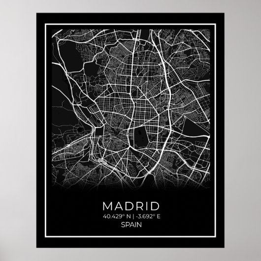 Madrid City Map - Madrid Black Map Poster (Voorkant)