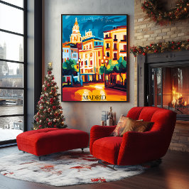 Madrid Cityscape Iconisch in Abstracte Fauvistisch Poster