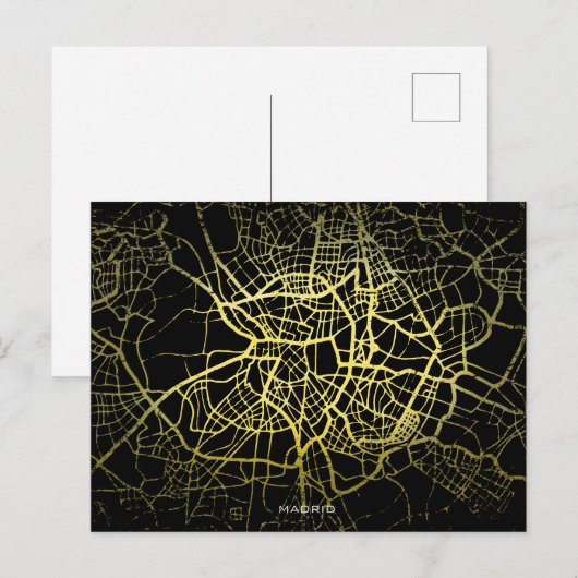 Madrid Gold Style Art Map Briefkaart (Voorkant / Achterkant)