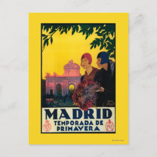 Madrid in het Springtime-Poster voor reispromotie Briefkaart