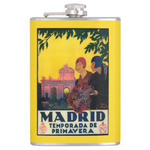 Madrid in het Springtime-Poster voor reispromotie Heupfles