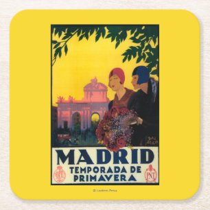 Madrid in het Springtime-Poster voor reispromotie Kartonnen Onderzetters